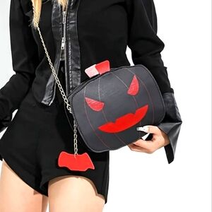 Casual Pumpkin Crossbody Bag Faux Leather Messenger with Adjustable Strap